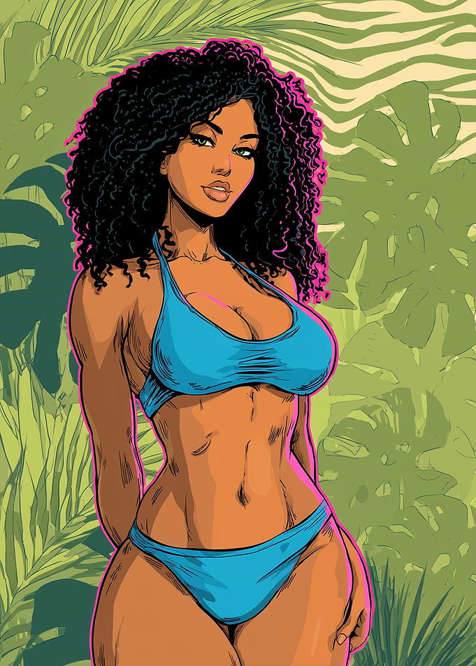 Woman in Bikini with Tropical Background