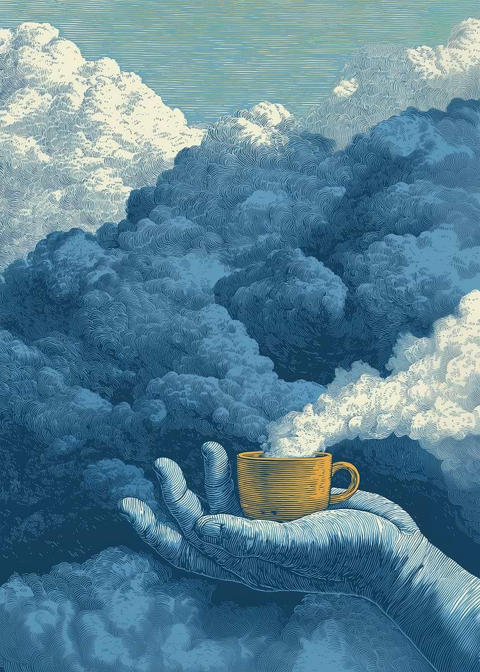 Coffee in the Clouds — Surreal Art for Café Walls