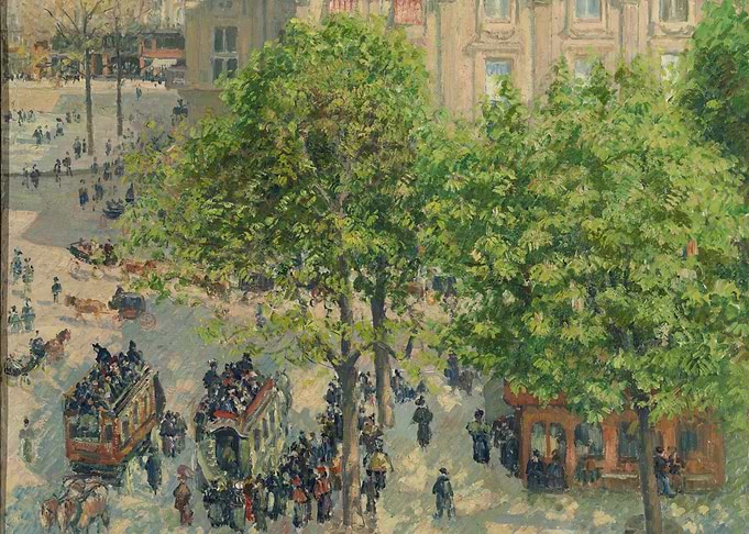 Impressionist Cityscape Painting with Trees