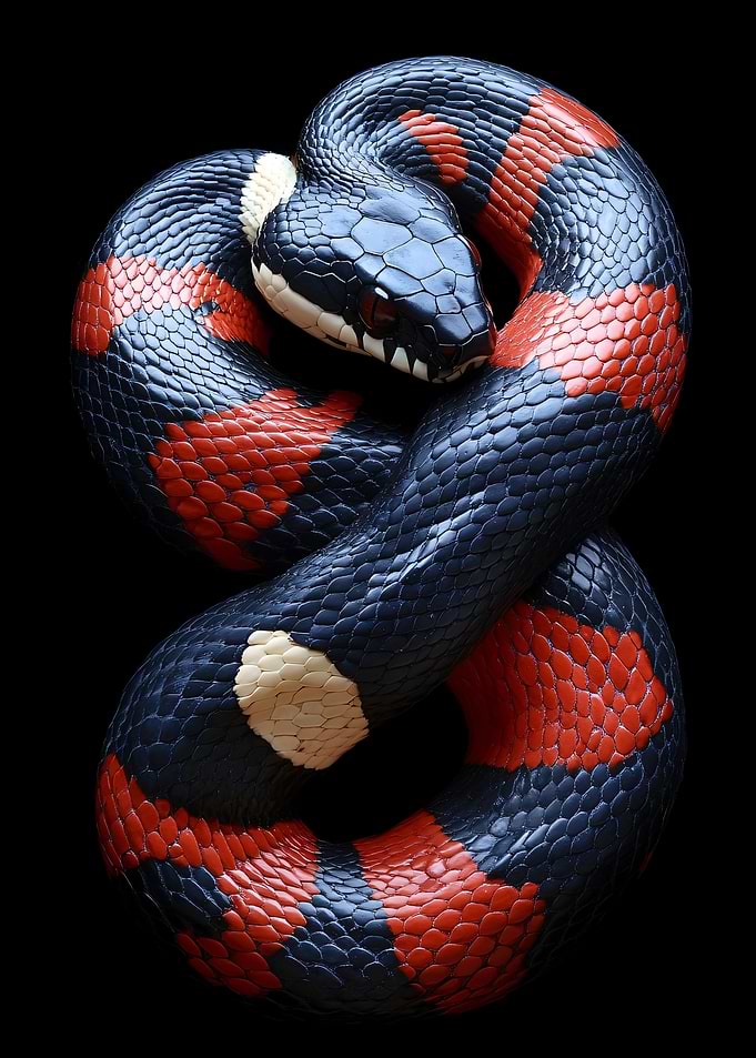 Coiled Black and Red Snake Portrait