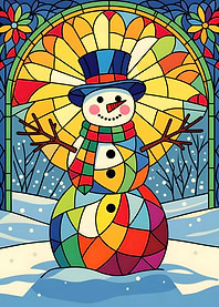 Colorful Stained Glass Snowman Illustration