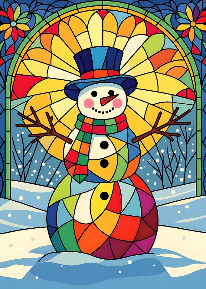 Colorful Stained Glass Snowman Illustration