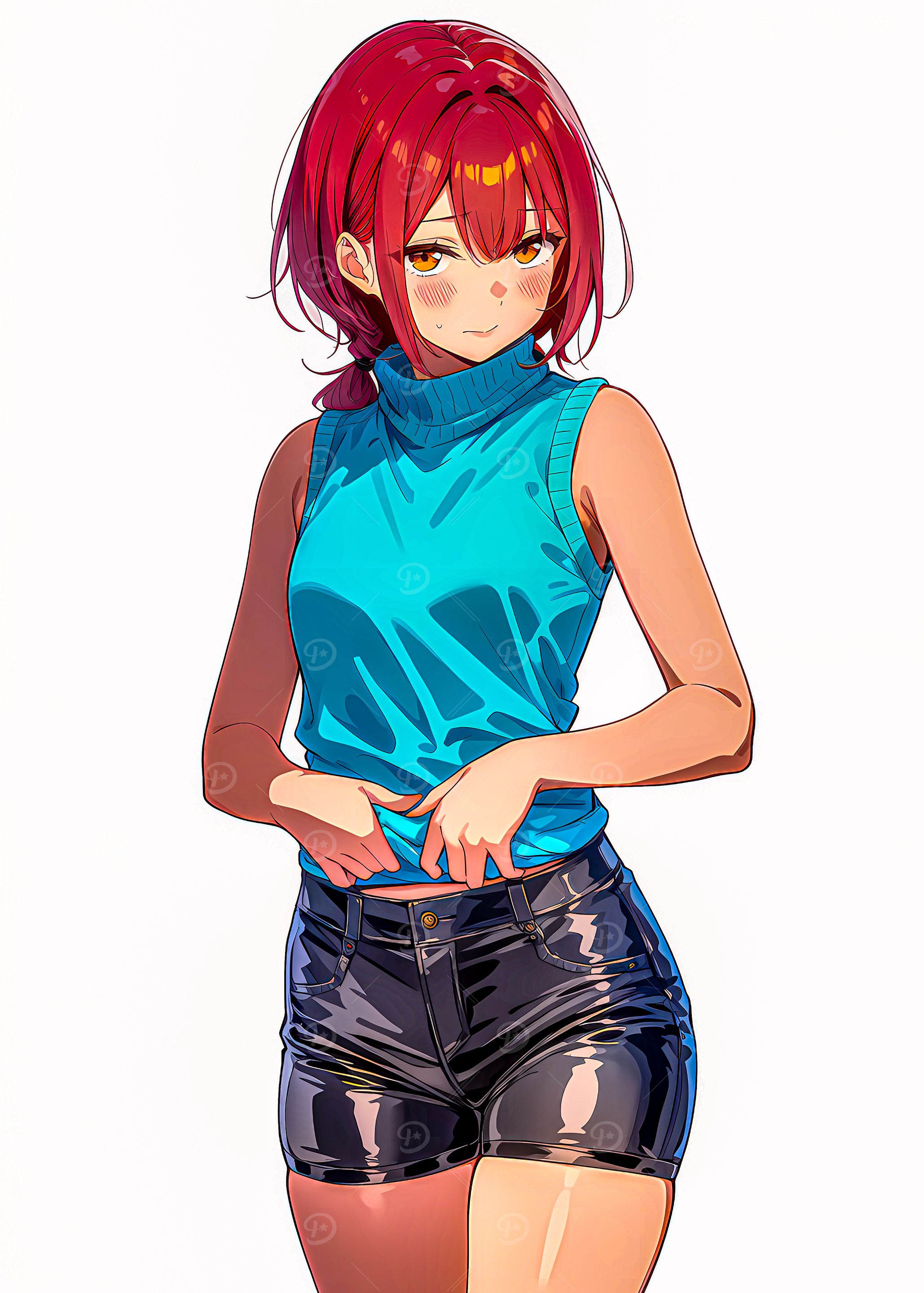 Anime Girl in Blue Top and Shorts