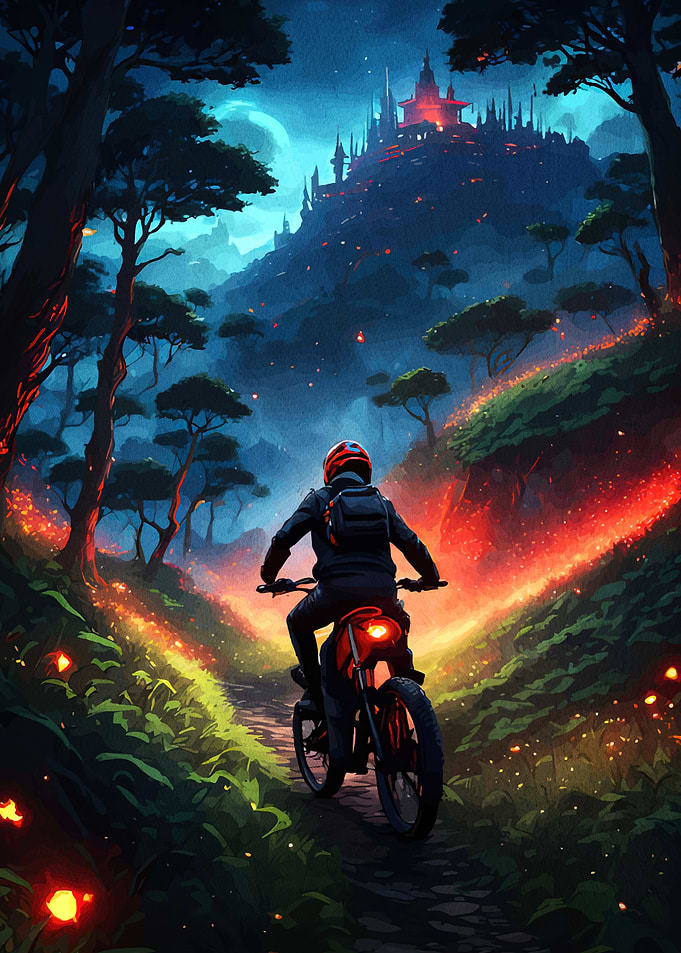 Mountain biker fantasy landscape