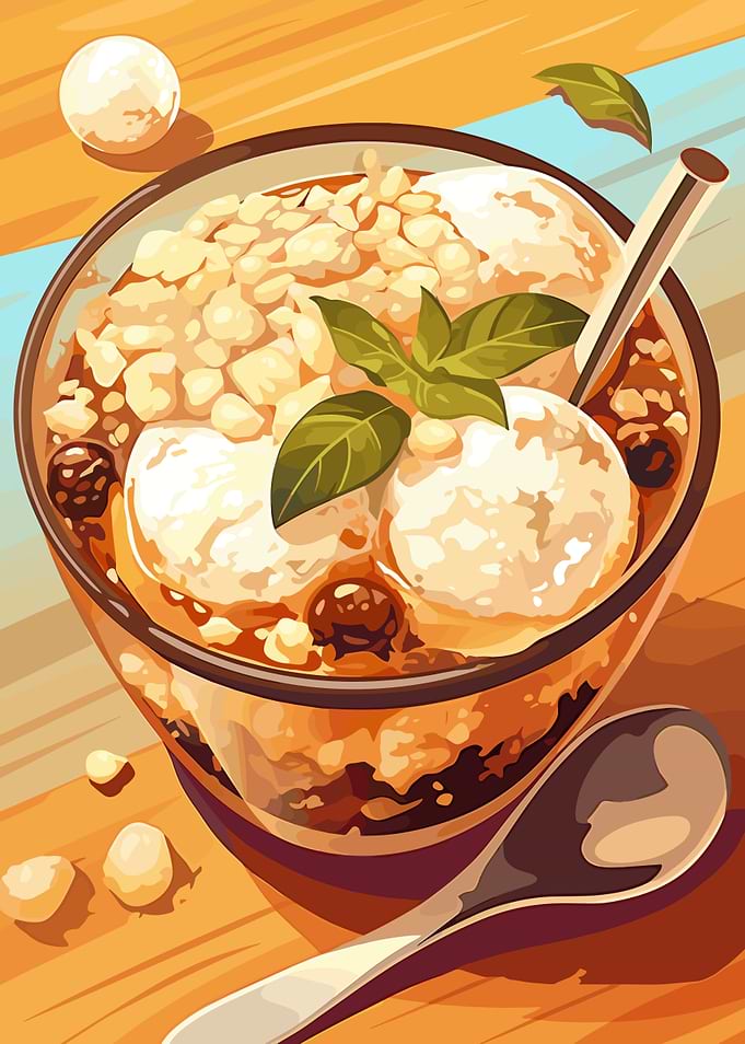 Bowl of dessert with ice cream