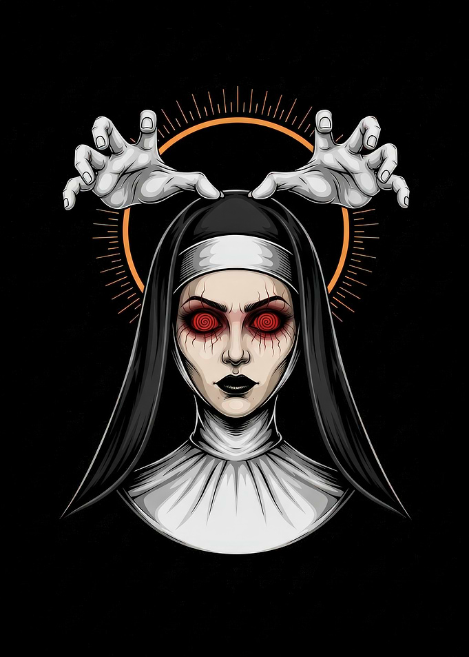 Creepy Nun with Hands and Halo