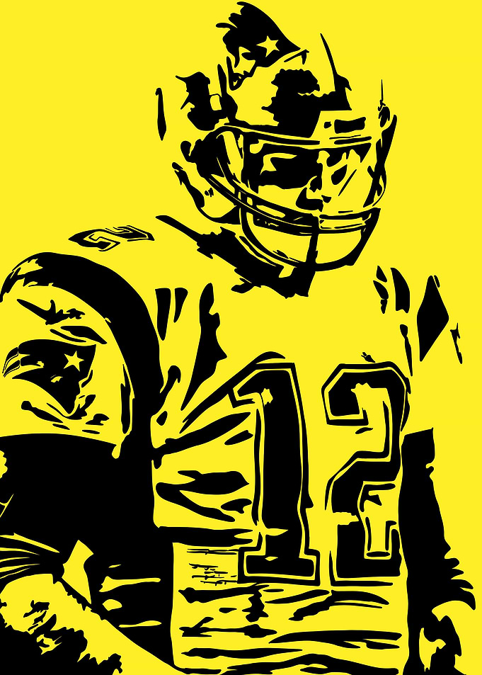 Football Player Silhouette on Yellow Background