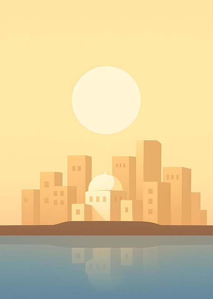 Minimalist Cityscape at Sunset