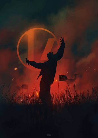 Dark Silhouette with Symbol and Flags