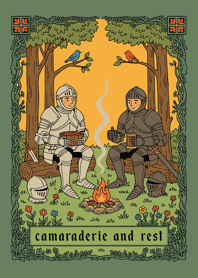 Knights' Camaraderie and Rest