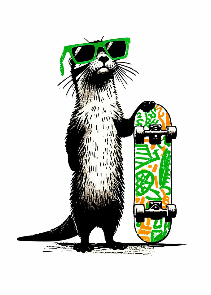 Cool Otter with Skateboard