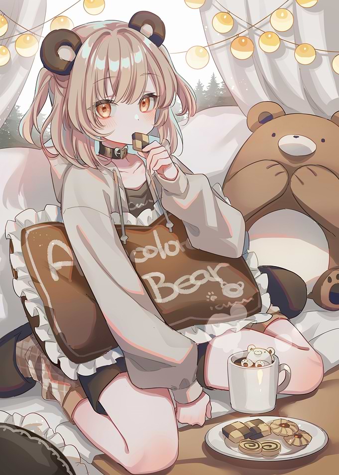 Anime Girl with Bear Accessories and Cookies