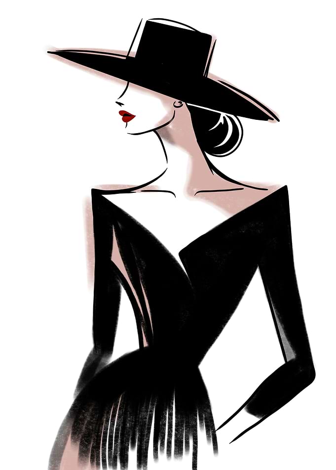 Woman in Black Dress and Hat