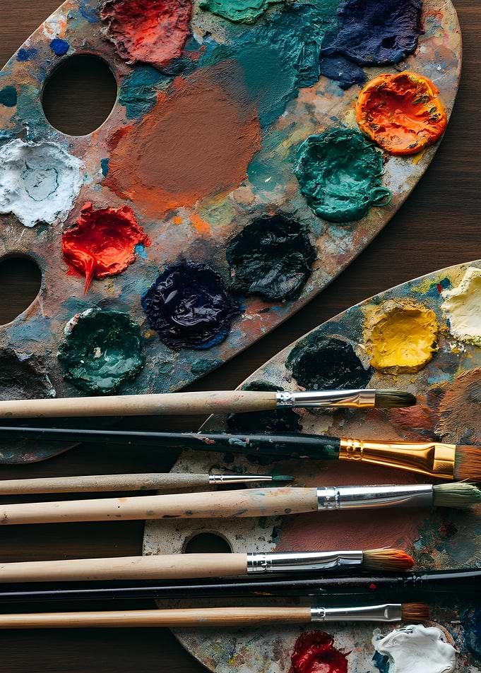 Artist's Palette with Paint and Brushes
