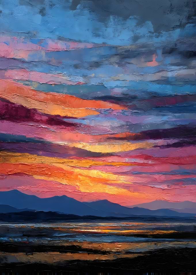 Colorful Sunset Landscape Painting