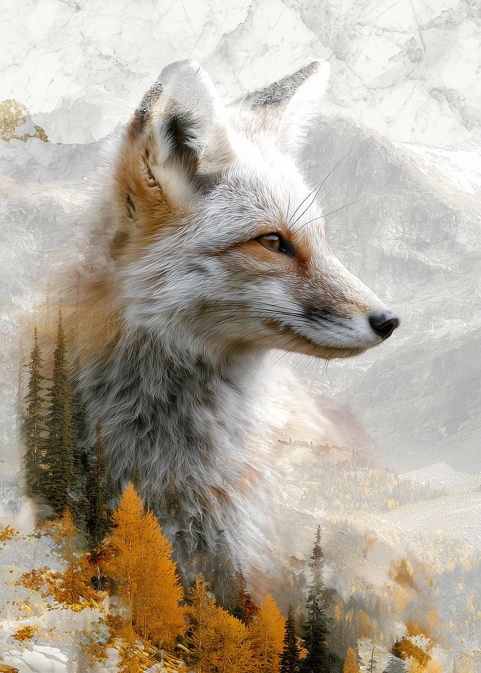 Fox and Mountain Landscape Portrait
