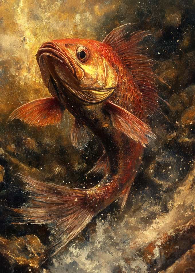 Golden Fish in Dark Water Painting