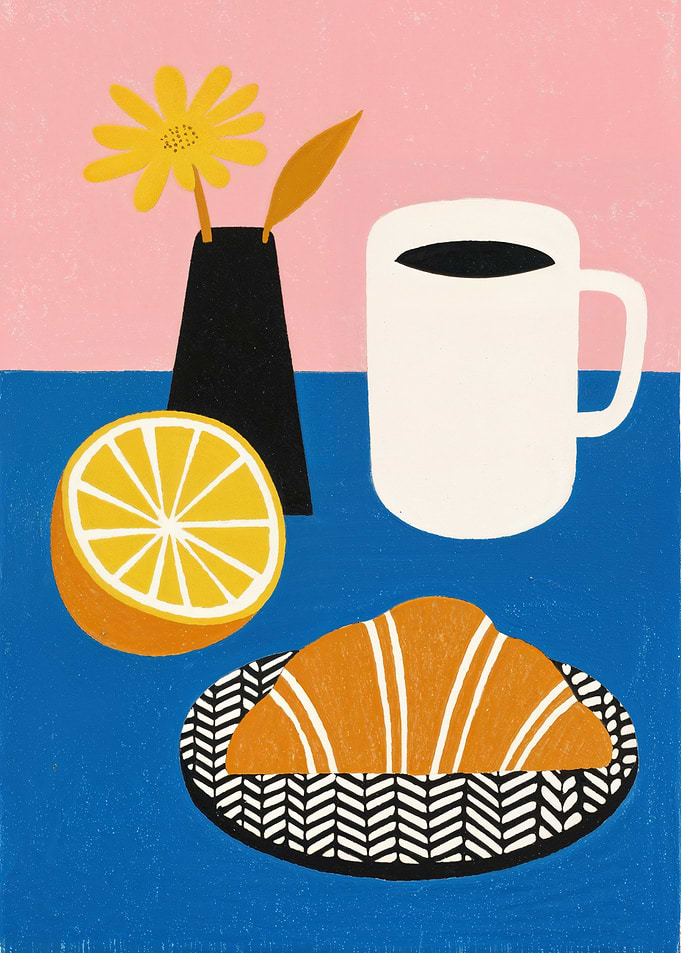 Breakfast Still Life with Croissant and Coffee