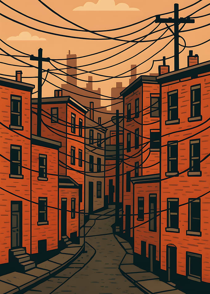 Urban Alleyway with Brick Buildings