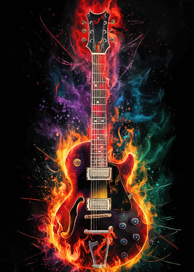 Fiery Electric Guitar