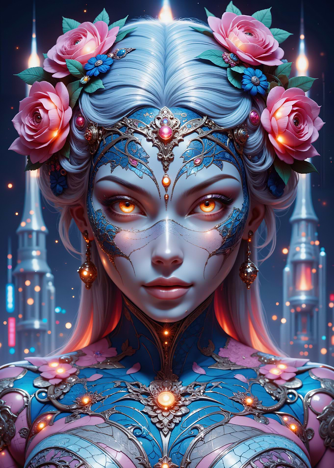 Fantasy Woman with Floral Crown and Armor
