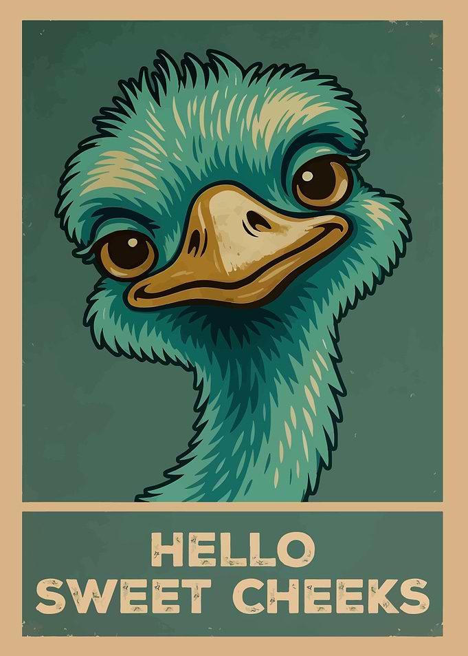 Hello Sweet Cheeks Ostrich Cartoon Poster