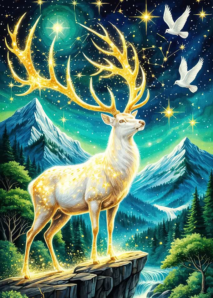 Celestial Deer Mountain Landscape