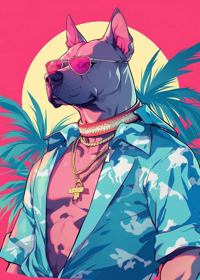 Dog in Sunglasses and Hawaiian Shirt