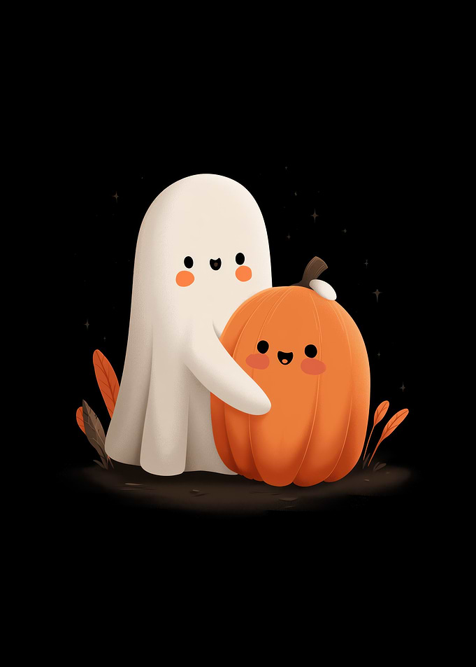 Cute Ghost Hugging Pumpkin