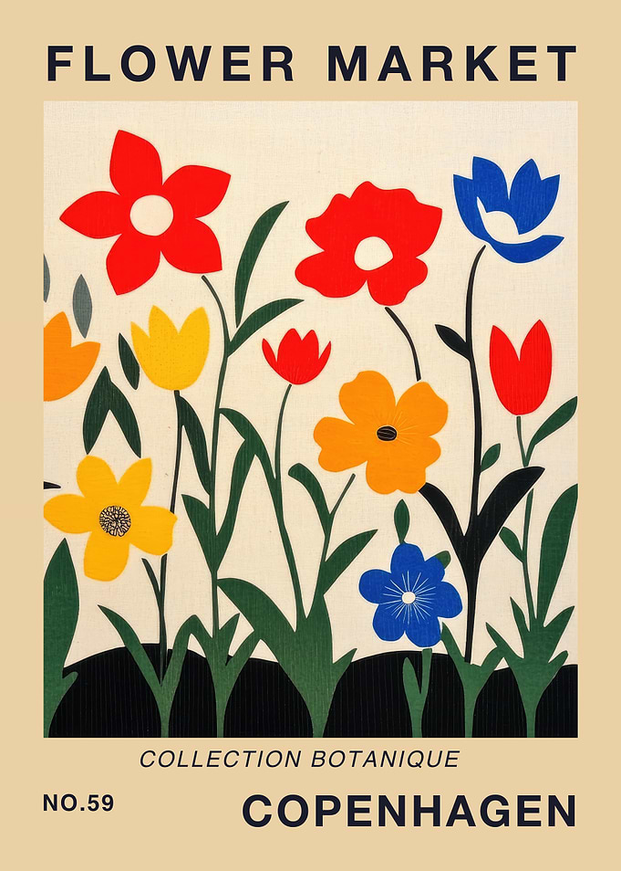 Flower Market Copenhagen Botanical Travel Poster