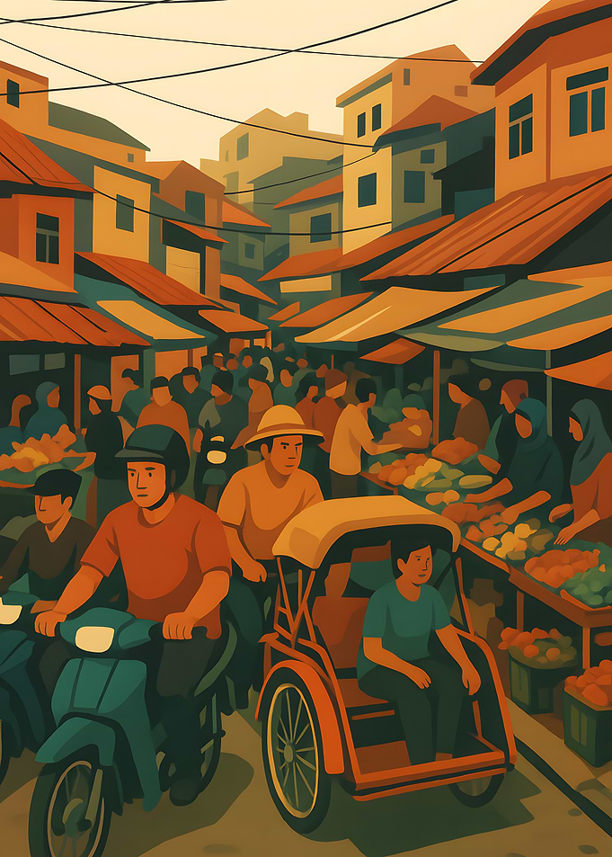 Bustling Asian Market Street Scene