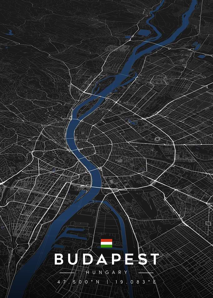 Budapest City Map - Dark Aesthetic