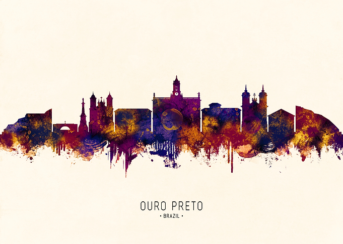 Ouro Preto Brazil Watercolor Skyline