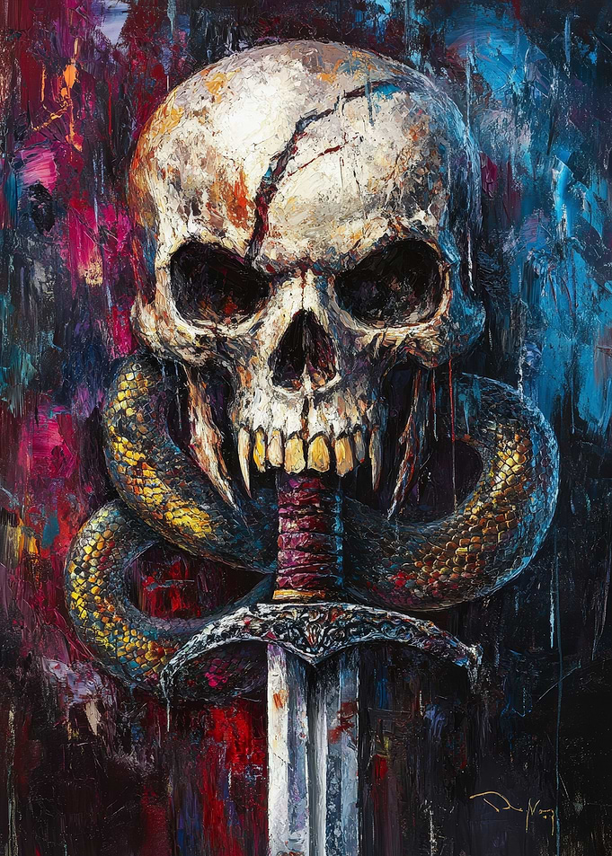Skull, Snake, and Sword Painting