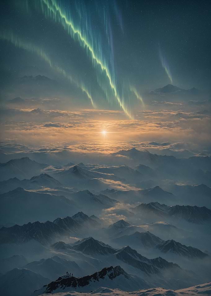 Aurora Borealis over Mountain Range
