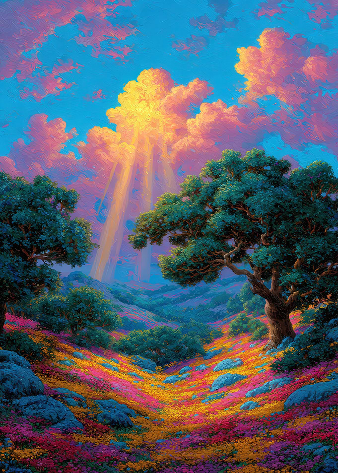 Floral Meadow with Sunlight Painting