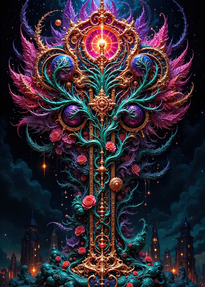 Ornate Fantasy Structure with Floral Elements
