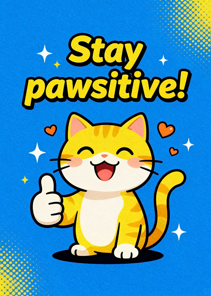 Stay Pawsitive Cartoon Cat