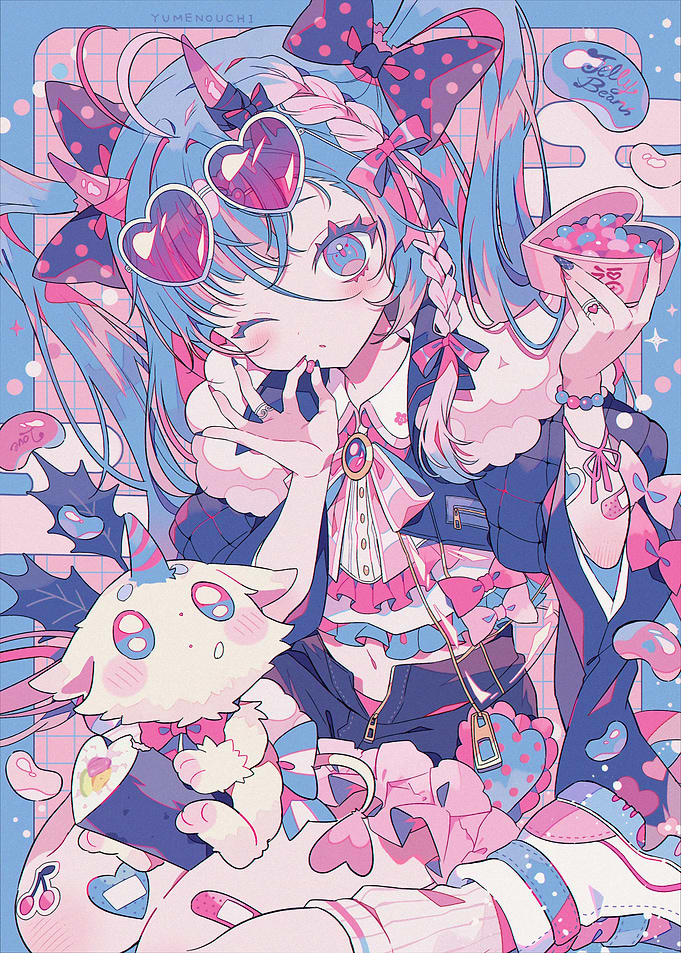 Anime Girl with Cat and Candy