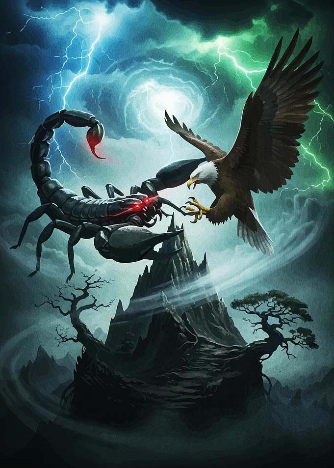 Eagle Scorpion Stormy Landscape