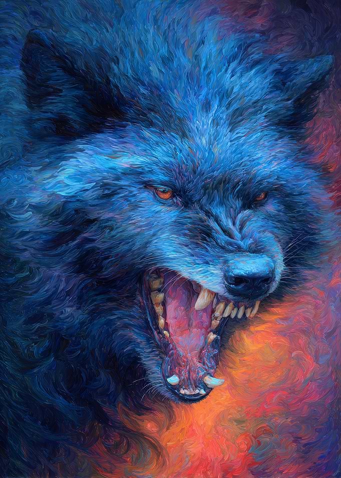 Aggressive Wolf Painting