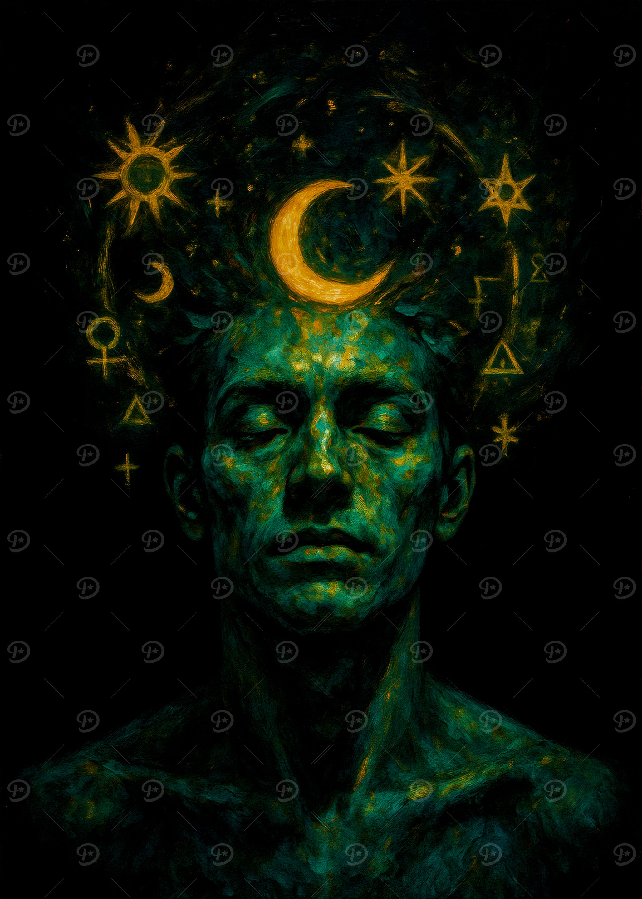 Mystic Portrait with Celestial Symbols