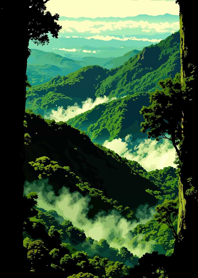 Lush Green Mountain Valley Vista
