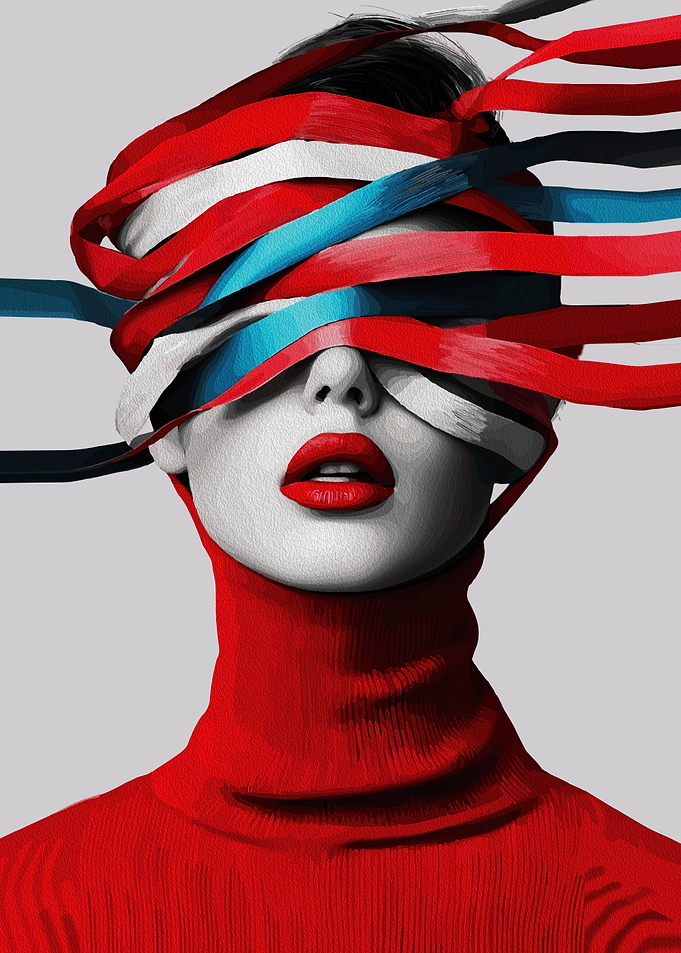 Woman with ribbons, digital art