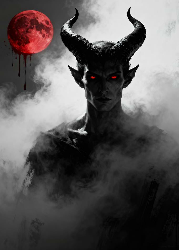 Demon with Red Moon and Smoke