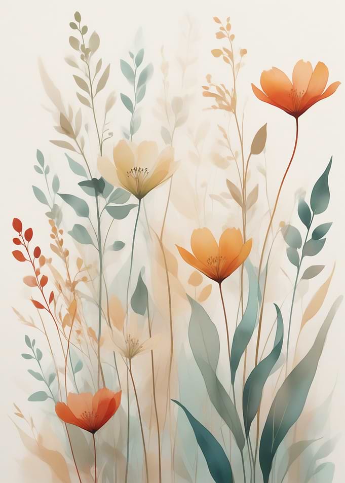 Watercolor Floral Arrangement with Orange Flowers