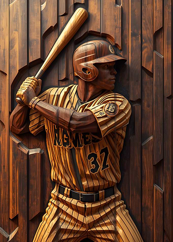 Wooden Baseball Player Sculpture
