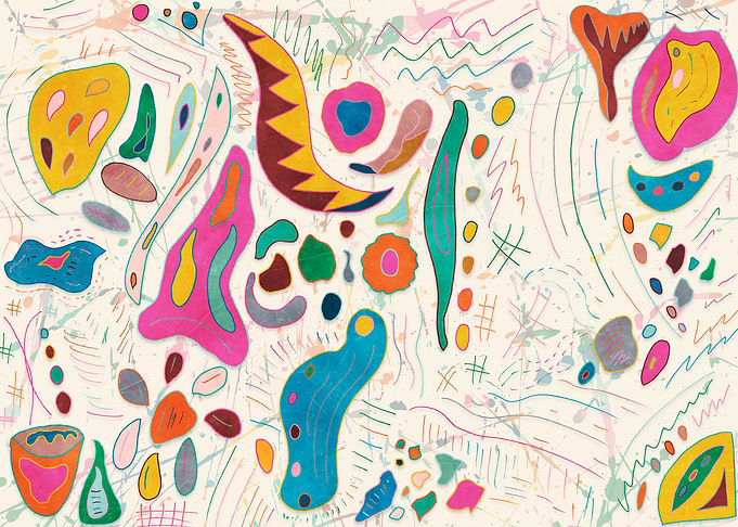 Colorful Abstract Shapes on Cream Background