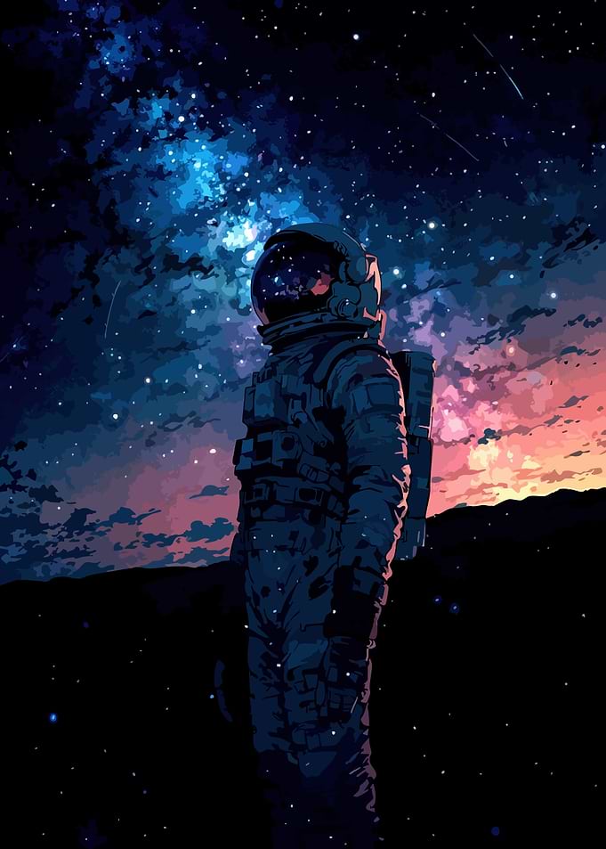 Astronaut Stargazing at Cosmic Sky