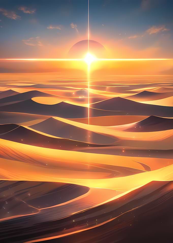 Desert landscape with bright light source